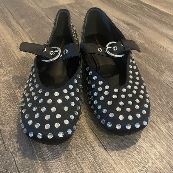 Reformation Bethany Ballet Flat in Black With Rhinestones - Picture 4 of 5